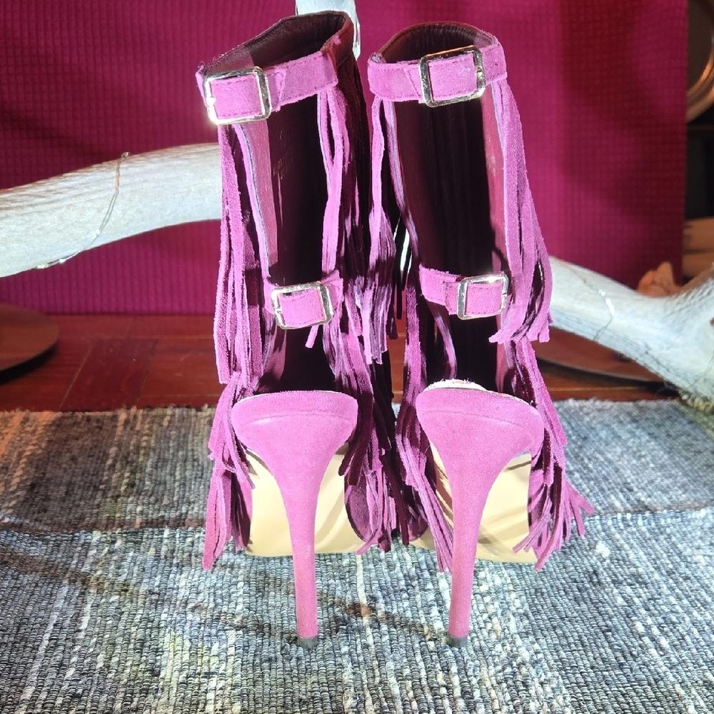 Fringed Peep-Toe Women's Shoes - Pink - Picture 3 of 11